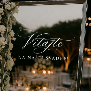 ideatree, svadobné nálepky, nálepka na zrkadlo, uvítacia nálepka, vitajte na našej svadbe, nálepka na tabuľu, personalizovaná nálepka, svadobná nálepka