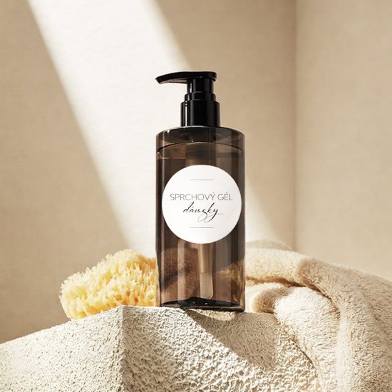 nálepky, okrúhle nálepky, nálepky na kozmetiku, hygge, nálepky do kúpeľne, organizovanie, nálepky na mydlo, šampón