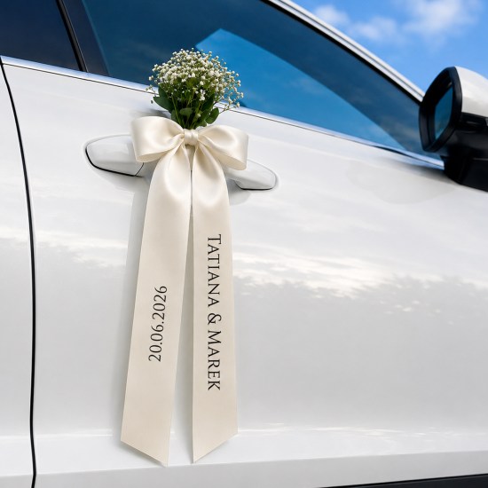 svadobné dekorácie, stuha s menom, stuha na svadobné auto, stuha na auto, stuha nevesta, menovky na stužkách, menovky stuhy, personalizovaná stuha, personalizované stuhy, nové mesto nad váhom