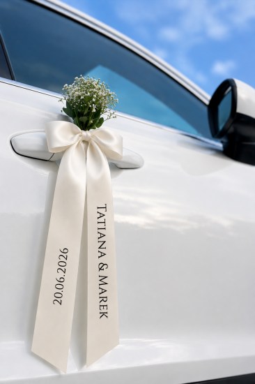 svadobné dekorácie, stuha s menom, stuha na svadobné auto, stuha na auto, stuha nevesta, menovky na stužkách, menovky stuhy, personalizovaná stuha, personalizované stuhy, nové mesto nad váhom