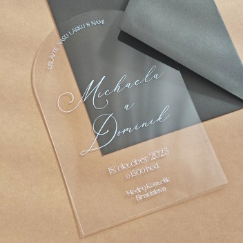 ideatree, oznámenie, svadobné oznámenia, transparentné oznámenie, priesvitné oznámenie, plexi, velúr, semitransparent, oznámenie oblúk, noiart, nové mesto nad váhom