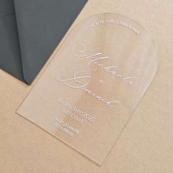 ideatree, oznámenie, svadobné oznámenia, transparentné oznámenie, priesvitné oznámenie, plexi, velúr, semitransparent, oznámenie oblúk, noiart, nové mesto nad váhom