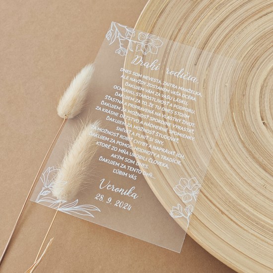 ideatree, oznámenie, svadba, svadobné oznámenie, transparentné oznámenie, priesvitné, poďakovanie rodičom, pozvánka, nové mesto nad váhom